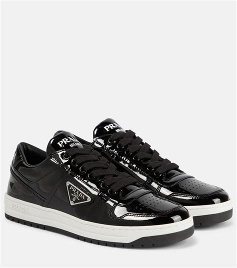 prada patent leather cap-toe sneaker black|Prada downtown patent leather sneakers.